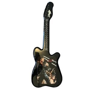 Vintage Elvis Presley King Lives Guitar Shaped Clock Wood Lacquered 32" X 11"